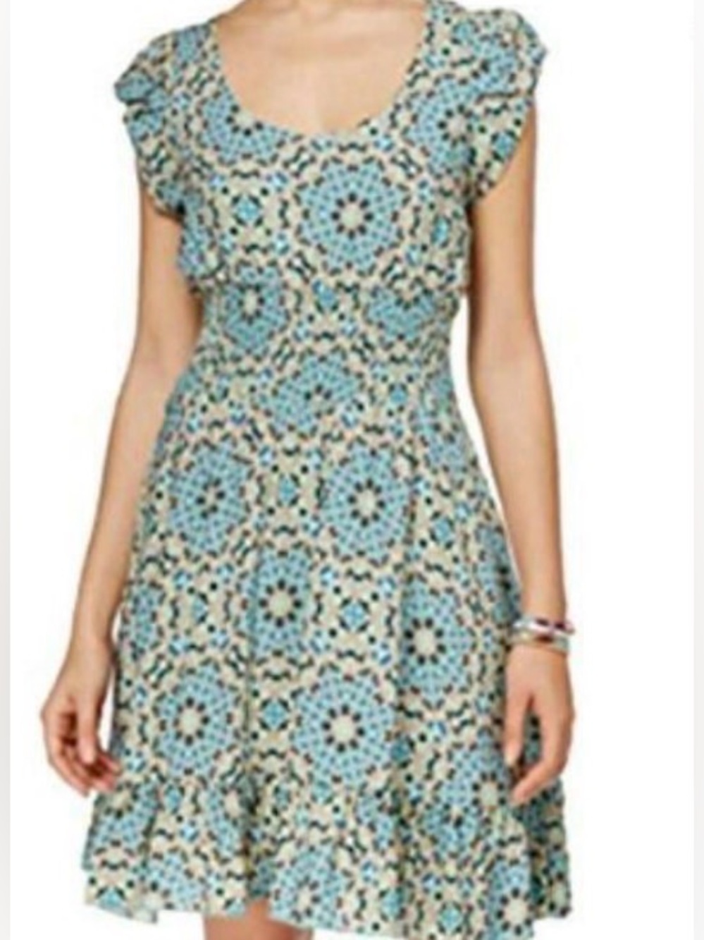 American Rag Dress Womens L Multicolor Floral Smocked Fit & Flare Short Ruffle